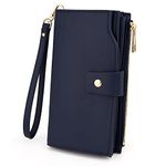 UTO Wallets for Women Wristlet RFID Large Capacity PU Leather Clutch Card Holder Organizer Ladies Purse Strap 459 Dark Blue CA