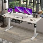 Radlove Height Adjustable Electric Standing Desk with Drawer, 63 x 30 Inch (160x76CM) Stand Up Table, Computer Desk with Splice Board, Home Office Computer Ergonomic Desk, Oak Top + White Frame