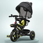 Baybee Blaze 4-in-1 Baby Tricycle for Kids with Smart Parental Push Handle, Safety Guardrail & Canopy | Kids Tricycle with 3 EVA Wheels, Bell & Basket, Trike Baby Cycle for 2 to 5 Years (Yellow)