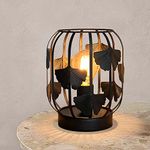 MUCHER Metal Table Lamps with Ginkgo Leaves Pattern Solid Metal Base Modern Bedside Table Lamps Decorative E27 Lamp for Bedroom, Living Room, Nightstand, Office, Home (Black)