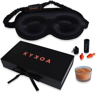 KYKOA - Sleep Mask Bundle - 100% Mulberry Silk Eye Mask, Ear Plugs, and Mango Scented Candle - Sleep Aid Essentials - 3D Contoured Eye Mask for No Eyes Pressure - Luxurious Eye Mask for Sleeping and Skincare