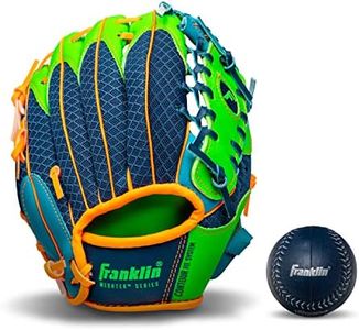 Franklin Sports Baseball Gloves - Meshtek Child's Tball Glove + Ball - Boys + Girls Teeball Mitt Set - Kids + Toddler Right Hand Throw - 9.5" - Navy/Lime/Orange