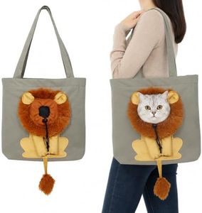 Lion-Shaped Cat Carrier Bag Shoulder Bag with Head Hole for face,Dark Gray