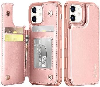 Arae Compatible for iPhone 12 Case and iPhone 12 Pro Case with Card Holder - Wallet Case with PU Leather Card Pockets Back Flip Cover for iPhone 12/12 Pro 6.1 inch - Rose Gold