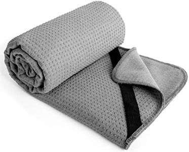 POLYTE Microfiber Hot Yoga Towel Mat with Non-Slip Silicone Grip and Secure Fit Elastic Straps, 24 x 72 in (Gray)