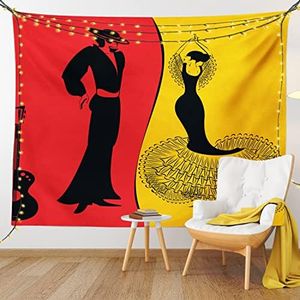Lunarable Art Tapestry, Spanish Dancer Silhouettes with Man and Woman in Traditional Clothing, Fabric Wall Hanging Decor for Bedroom Living Room Dorm, 28" X 23", Marigold Vermilion Black