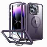 ESR TPU+PC For iPhone 14 Pro Max Case,Compatible With Magsafe,Full Body Shockproof,Military-Grade Protection,Magnetic Phone Case For iPhone 14 Pro Max,Shock Kickstand Cover (Halolock),Clear Purple