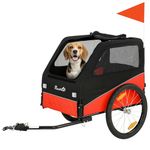 PawHut Dog Bike Trailer, Pet Cart Bicycle Carrier for Small and Medium Pets with 20" Inflatable Rubber Wheels, Universal Bicycle Coupler, Reflectors, Flag, Internal Leash, Support Up to 20kg, Red