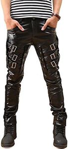 Idopy Men`s Rock Punk Hip Hop Faux Leather Motocycle Pants 34 Black