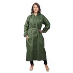 Wet Off Hood Premium Raincoat for Women | Reversible 2-Layer PVC | Reflective Trims | Adjustable Hood & Belt (Army Green)