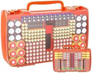 Aptbyte Battery Organizer Storage Holder Box Case with Tester- 269 Batteries Double-Sided Variety Pack, Holds AA AAA 4A C D Cell 9V 3V Lithium LR44 CR2 CR123 CR1632 18650 Button- Orange (Box Only)