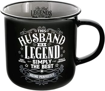 Pavilion Gift Company - Husband The Legend - Ceramic 13-ounce Campfire Mug, Double Sided Coffee Cup, Coffee Mugs for Guys, 1 Count - Pack of 1, 3.75 x 5 x 3.5-Inches, Black/Gray