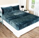 RD TREND Presents Luxurious 300 Gsm Floral Flannel/Warm Emboss King Size(78X72X8 Inch) Elastic Fitted Double Bedsheet Fully Elasticized With 2 Pillow Covers Colour Dark Green