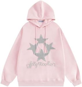 Aelfric Eden Star Embroidered Hoodies Women Graphic Print Y2k Oversized Hoodie Long Sleeve Pocket Casual Pullover Sweatshirt Pink S