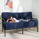 MAXYOYO 8" Futon Mattress Queen Size, Ultra Thick Futons Sofa Couch Bed Tufted Sleeper Sofa Bed, Corded Fabric Floor Mattress for Adults, Shredded Foam Filling (Frame Not Included), Navy