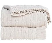 Throw Blankets-Lightweight Fashionable Knitted Throw Blankets 51x70inch Chunky Knit Soft Cozy Luxury Cable Stitch Bed Blankets Machine Washable for TV Sofa Couch Bed (Twist, Beige)