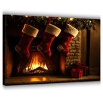 ZKBX - Christmas Socks Canvas Wall Art Decorations Christmas Gift Poster Picture Winter Wall Decor Canvas Print,Framed for Living Room Bedroom - 24x16inch