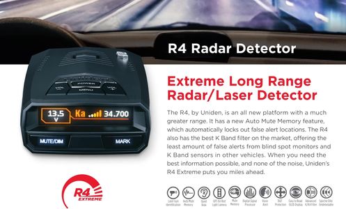 Uniden R4 Long Range Laser/Radar Detector – GPS, Voice & Red Light Alerts
