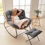 HIGOGOGO Giant Patio Rocking Chair, Indoor Outdoor Egg Freestyle Papasan Chair with Cushion and Frame, Comfortable Leisure Lounge Chair for Living Room, Bedroom, Porch, Garden, Grey