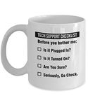 Funny Tech Support Checklist Helpdesk Hotline Coffee & Tea Gift Mug, Gifts for Men & Women Technical Support Engineer, Computer Geek or Nerd and Help Desk (11oz)