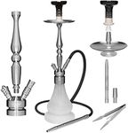 VooV Classix Premium Hookah Set Nargileh - Portable Hookah with Everything Included, Ideal for Shisha Lovers - Small, Tall, Compact Design (Silver)