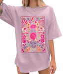 UNIQUEONE Boho Oversized Flower Shirt for Women Vintage Floral Graphic T-Shirt Garden Lovers Tops Casual Loose Tee Purple