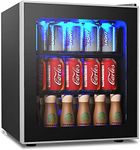 COSTWAY 46L Mini Fridge, 60 Can Quiet Frost Free Fridge with LED Light, 2 Adjustable Removable Shelves, Glass Door and Temperature Control, Table Top Wine Beverage Drink Cooler for Bedroom Hotel