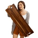 Large Acacia Serving Board with Handles, 36 x 12 Inch Rectangular Charcuterie Platter, Natural Wood Server for Meat, Cheese Board, and Party Appetizers, Extra Long 3ft