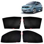 KINGSWAY® Fix Type Z-Black Side Curtains Sunshades for Car Compatible with Tata Tiago EV (2023 Onwards) - Enhanced Sun Protection & Privacy, Half Cut in Front Window, Complete Set of 4 Piece