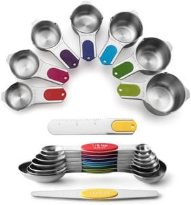 Spring Chef Magnetic Measuring Cups & Spoons Set (Patent Pending), Strong N45 Magnets, Heavy Duty Stainless Steel Fits in Spice Jars for Baking & Cooking, BPA Free, Set of 15 with Leveler, Multicolor