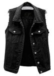 CHARTOU Women's Ripped Lapel Collar Button Up Sleeveless Frayed Denim Vest Jacket, Black, Small