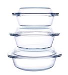 HUSANMP Set of 6 Pieces Round Tempered Glass Casserole Dish with Lids, Glass Casserole Baking Dish Set for Oven, Freezer and Dishwasher Safe - 1QT+1.5QT+1.8QT