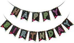 Glow Party Happy Birthday Banner Decoration（Already Assembled）, 80s Birthday Banner Let's Glow Party Decorations, Glow in the Dark Party Supplies, Neon Party Birthday Decorations