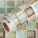 Livelynine Waterproof Wallpaper Peel and Stick Contact Paper Sage Green 40CMx10M Mosaic Tile Bathroom Wallpaper Stick on Vinyl Self Adhesive Shower Wallpaper Backsplash Wall Paper Roll for Kitchen