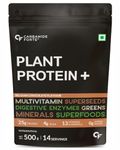 Carbamide Forte Plant Protein Powder - Plant Based Protein Powder with Multivitamin, Minerals, Superfoods, Pea Protein, Digestive Enzymes | Plant Protein Powder - Belgian Chocolate Flavour - 500g