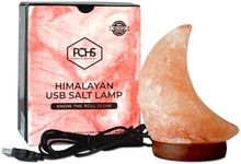 POHS Himalayan USB Mini Salt Lamp, 7 Color Changing LED Bulb, Hand Crafted Crystal Rock Salt Night Light for Home Decor, Desk, and Gift | Premium Quality Wood Base and USB Cable (Moon)