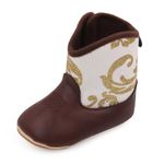 Baby Girls Boys Soft Leather Western Boots Cowboy Bootie Soft Sole Non-Slip Crib Shoes for Infant Toddler(Gold,12-18months)