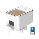 GEZIEKID Bluetooth Automatic Fish Feeder for Aquarium, Food Dispenser for Fish Tank with App Control, USB and Rechargeable Battery Powered, Suitable for Small Fish Tank Pelleted Food, White