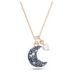 Swarovski Luna Pendant Necklace with Crescent Moon Motif and Dark Multicoloured Crystal Pavé, Rose Gold-Tone Plated Setting, from the Swarovski Luna Collection