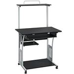 Yaheetech 2 Tier Rolling Computer Desk w/Keyboard Tray and Printer Shelf Stand Study Table Corner Desk for Small Space Black