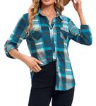 Jhsnjnr Womens Long Sleeve Button Up Shirts Blouse Casual Boyfriend Plaid Flannel Shirt Blue Brown