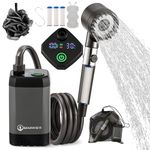 Upgrade Portable Camping Shower, 6000mAh Rechargeable Electric Shower Pump with Intelligent Digital Display Multiple Spray Modes Filtered Shower Head with Handheld for Outdoor Hiking, RV Travel