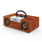 Smalody Retro Bluetooth Speaker, 50W Stereo Sound Portable Wooden Wireless Speakers, 12-Hour Playtime, Powerful Bass, Wireless Stereo Pairing, Loud Speaker for Home, Outdoors, Travel