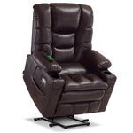 MCombo Large Triple Motor Power Lift Recliner Chair with Massage and Dual Heating, Adjustable Headrest for Tall Elderly People, Faux Leather 7634 (Dark Brown, Large)