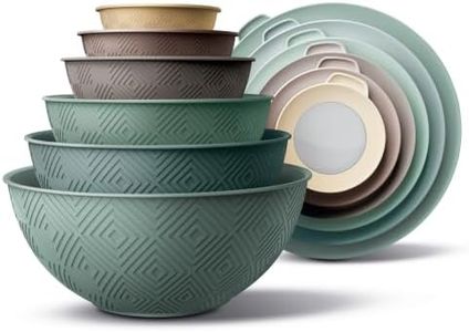 COOK WITH COLOR Mixing Bowls with Lids - 12 Piece Plastic Nesting Bowls Set includes 6 Prep Bowls and 6 Lids, Microwave Safe Mixing Bowl Set, Mint Rhombus