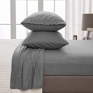 Great Bay Home 4 Piece Micro Fleece Queen Grey Sheet Set | Super Soft, Cozy Extra Plush Polar Fleece Bedding Sheets & Pillowcases | Microfleece Winter Sheets (Queen, Paloma Grey)