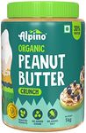 ALPINO Organic Natural Peanut Butter Crunch - 100% Roasted Organic Peanuts - 30g Protein, No Added Sugar & Salt, Gluten Free – Plant Based, Unsweetened Peanut Butter Crunchy (1 KG)