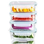 IUGHN Glass Storage Containers with Lids 4pcs, 2260ml Extra Large Meal Prep Containers Glass, Transparent Glass Containers with Lids for Chefs to Store Fruits and Vegetables in the Kitchen, Blue