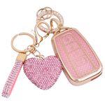 Meruns for Toyota Key fob Cover with Diamond Bling Keychain, Car Accessories Key Holder Shell Full Protection for 2018-2024 Highlander RAV4 Camry Avalon C-HR Corolla GT86 Smart Key,Gold Pink