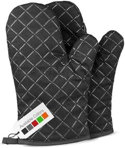 Oven Gloves Heat Resistant Double Sided Non Slip Silicone Oven Mitts for Grilling/Cooking/Baking/Barbecue - Silicone Oven Gloves 1 Pair, Black Christmas Oven Gloves
